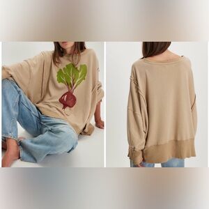 NWOT Free People We The Free Graphic Camden Pullover - radish combo - XS, M